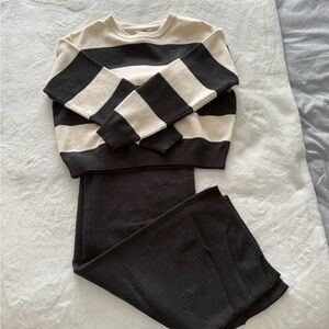 Happily Grey Kids Striped Knit Top in Dark grey and Cream